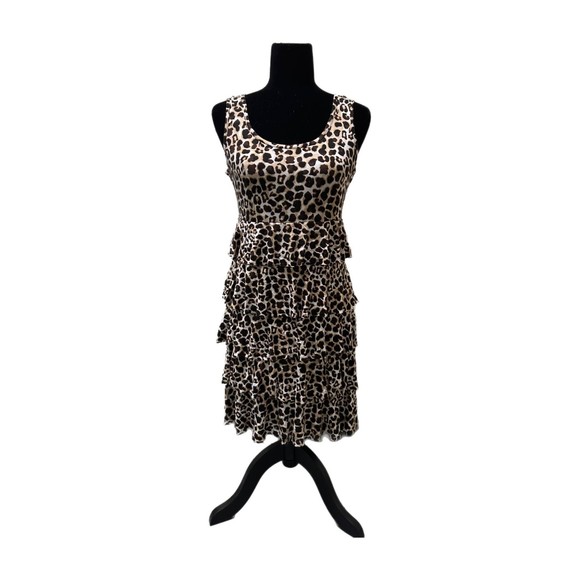Dress Barn Leopard Print Sleeveless Ruffled Dress, Size 10, Pre-owned - Picture 1 of 7